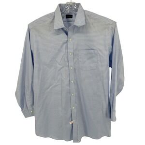 Proper Cloth Mens Dress Shirt 17.5 35 Blue‎ Plaid Checkered Long Sleeve Cotton
